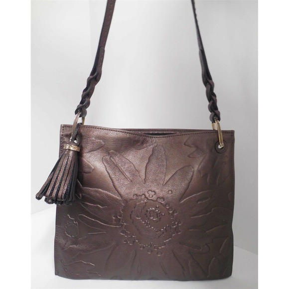 Brighton Bronze Leather‎ Embossed Flower Tassel Shoulder Bag - Picture 1 of 7